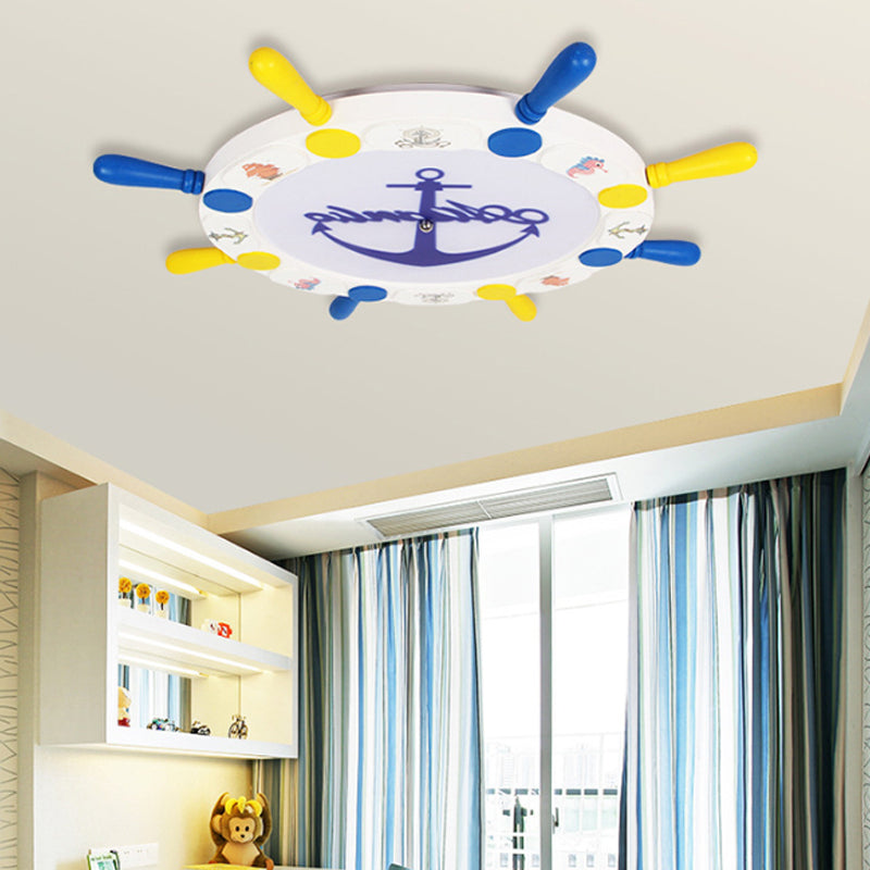 18 "/22" W Roer Ontwerp Flushmount Plafond Armatuur Kids Hout en metaal LED slaapkamer flush hanger licht in geel