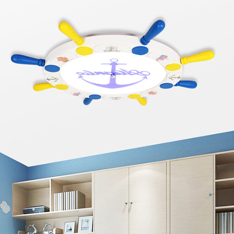 18 "/22" W Roer Ontwerp Flushmount Plafond Armatuur Kids Hout en metaal LED slaapkamer flush hanger licht in geel