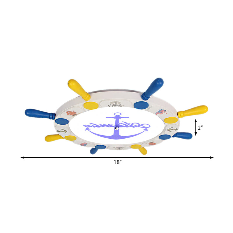 18 "/22" W Roer Ontwerp Flushmount Plafond Armatuur Kids Hout en metaal LED slaapkamer flush hanger licht in geel