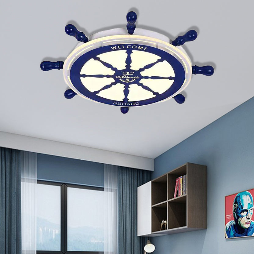 Rudder Flushmount Lighting Cartoon Style Metal and Acrylic LED Blue Ceiling Lighting in White/3 Color Light for Bedroom