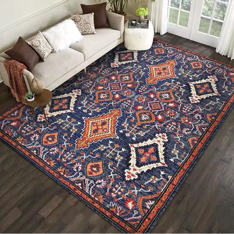 Rustic Tribal Patterned Rug Multi Colored Bohemia Rug Polyester Washable Non-Slip Backing Pet Friendly Carpet for Home