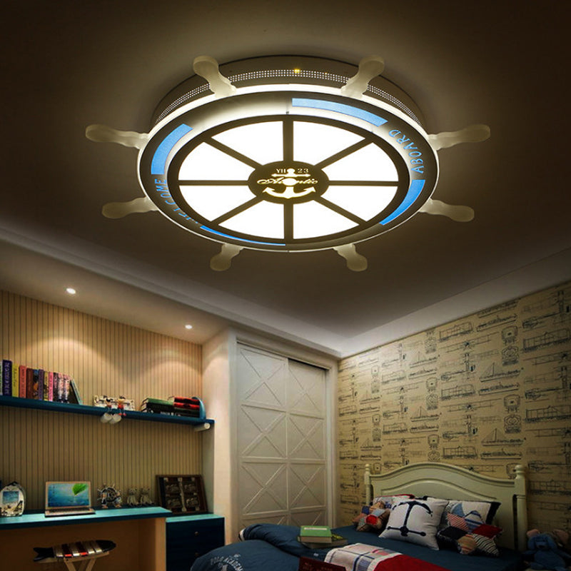 LED Living Room Flush Mount Lamp with Rudder Acrylic Shade Cartoon Stylish White Flush Mount Lighting, Warm/White Light