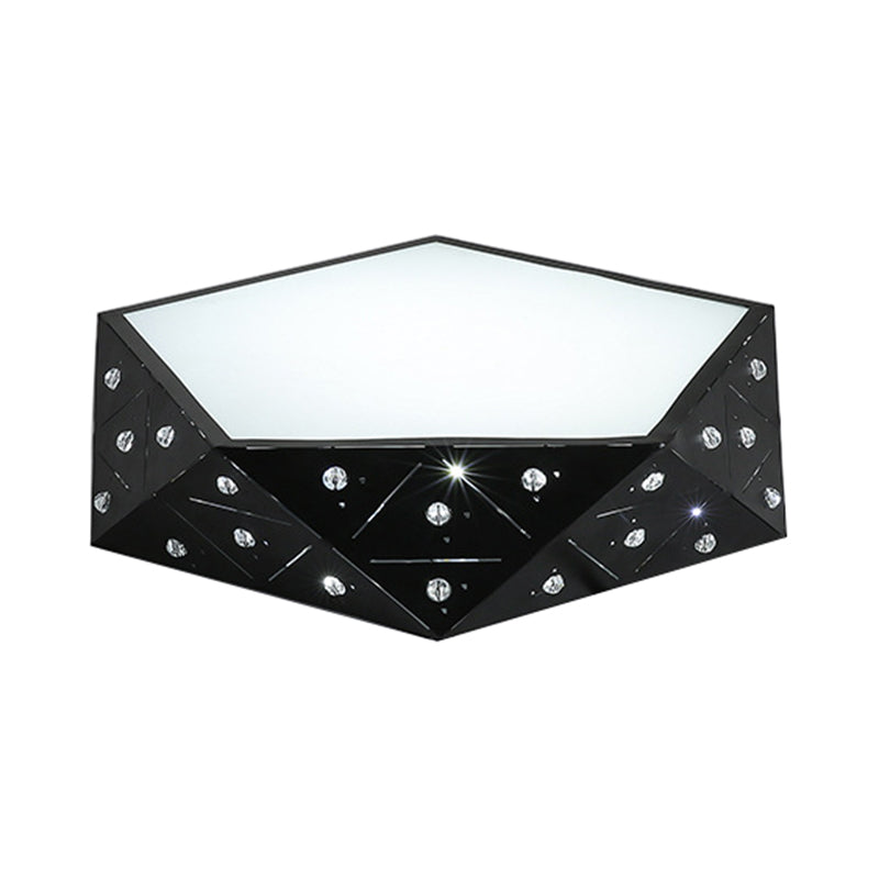 Geometric Flushmount Light Nordic Acrylic LED Black/White Flush Mount Fixture with Crystal Accents, 16"/19.5" Wide