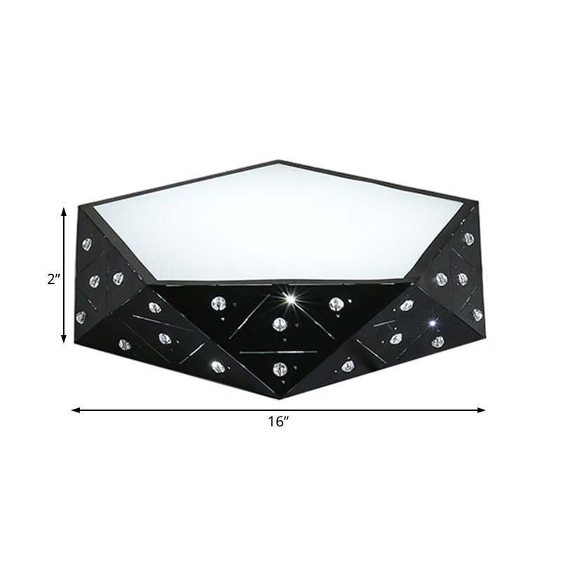 Geometric Flushmount Light Nordic Acrylic LED Black/White Flush Mount Fixture with Crystal Accents, 16"/19.5" Wide