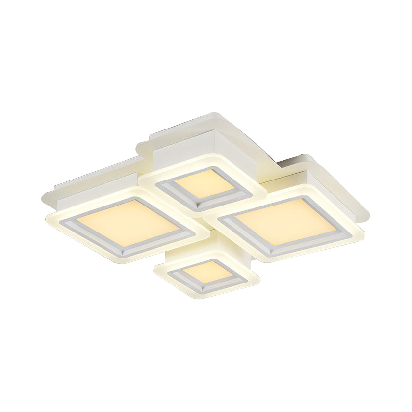 4/7 Lights Living Room Ceiling Lamp White Flush Mount Lighting with Brick Acrylic Shade