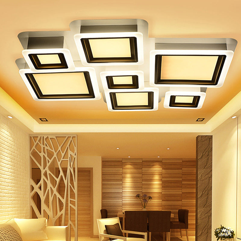 4/7 Lumières Salon Ceiling Lamp White Flush Mount Lighting with Brick Acrylic Shade