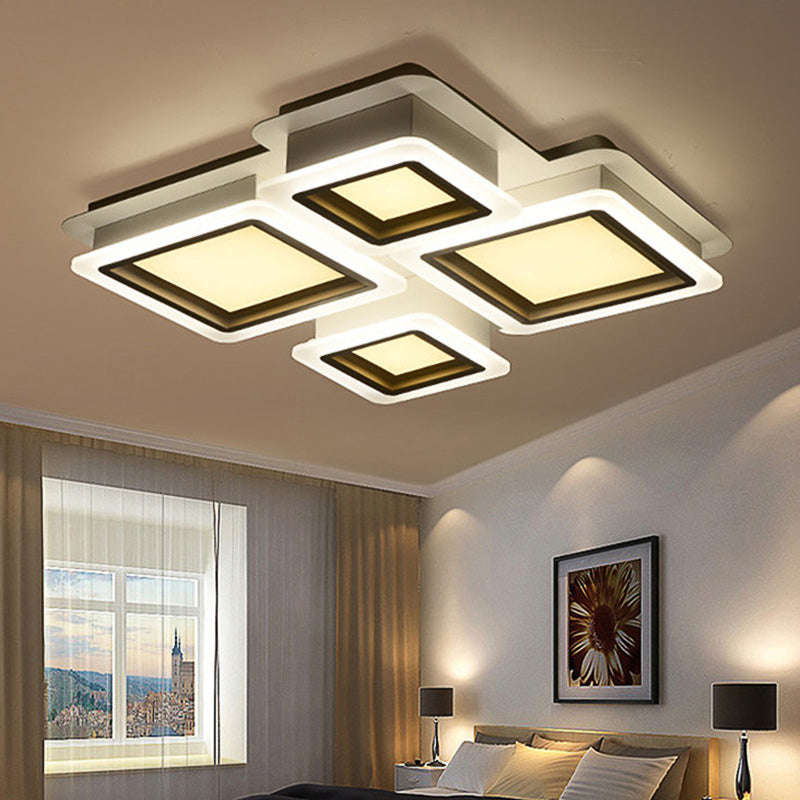 4/7 Lights Living Room Ceiling Lamp White Flush Mount Lighting with Brick Acrylic Shade