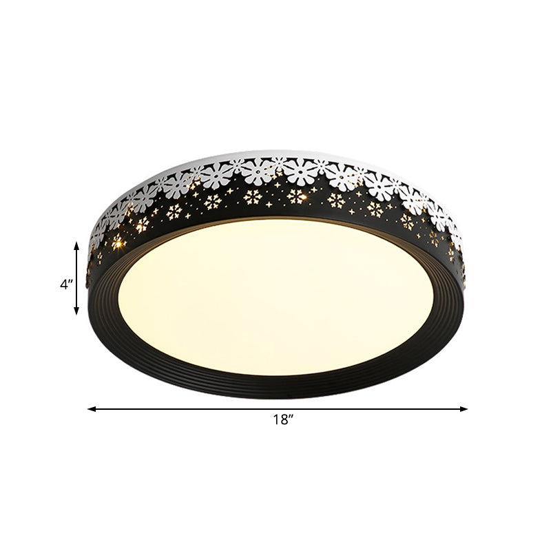 18"/22"/30" Dia Modern LED Flush Mount Light Black Snowflake Patterned Flush Ceiling Light with Acrylic Shade in Warm/White Light