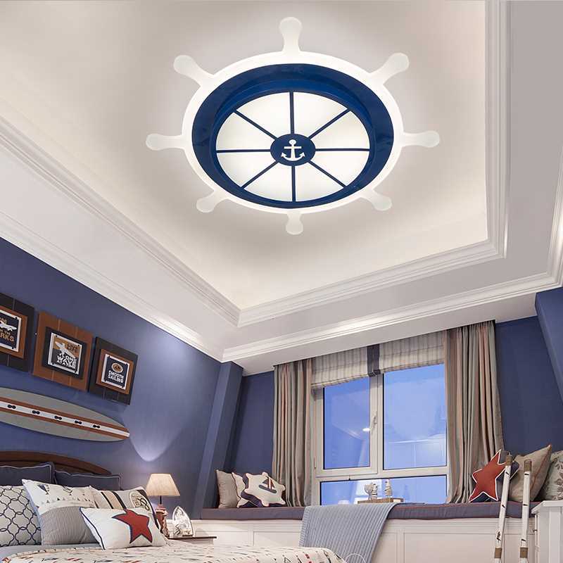 Cartoon Style LED Flush Pendant Light with Acrylic Shade Blue Rudder Shaped Ceiling Mount Light, White/3 Color Light