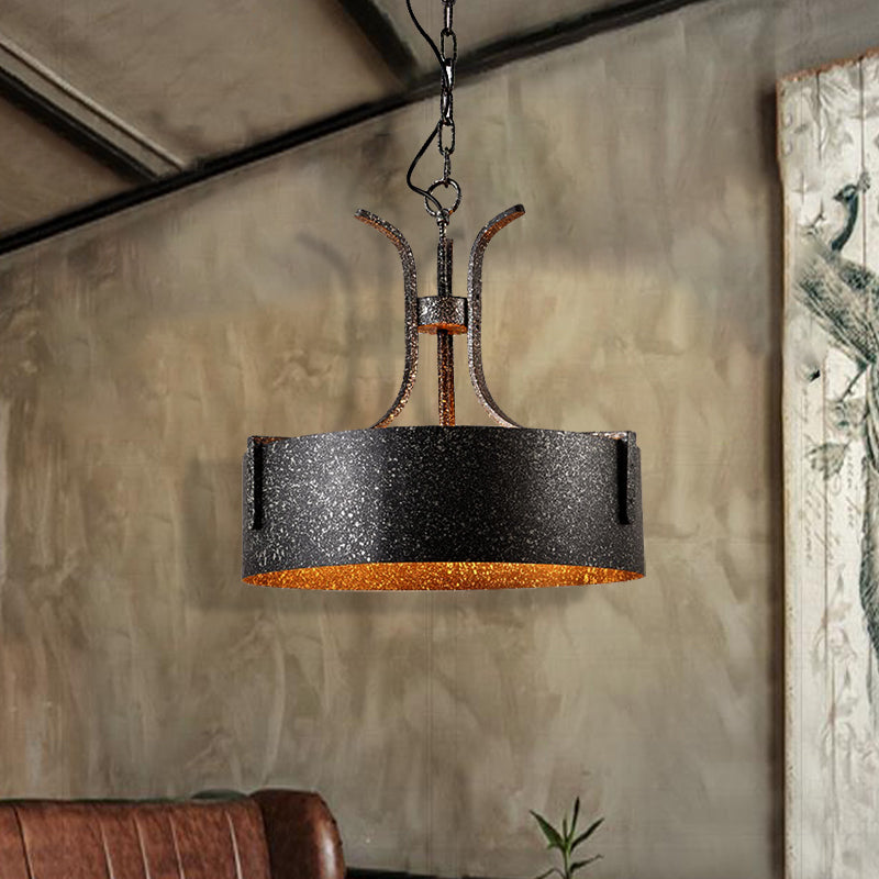 Metal Black Pendant Lamp Drum Shade 3-Light Vintage Chandelier Light Fixture with Elk, 12.5"/20" Wide