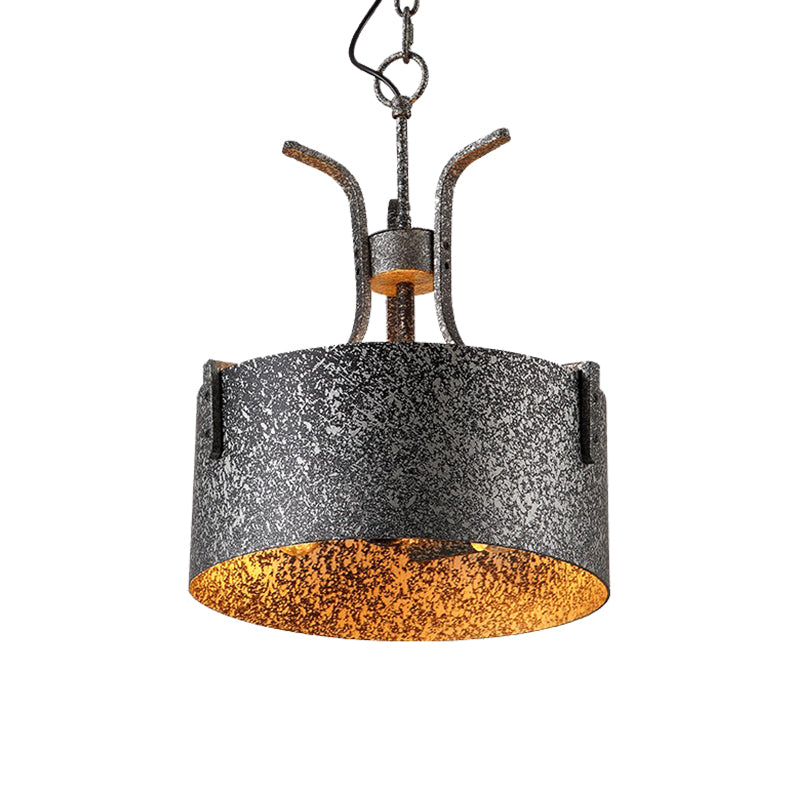 Metal Black Pendant Lamp Drum Shade 3-Light Vintage Chandelier Light Fixture with Elk, 12.5"/20" Wide