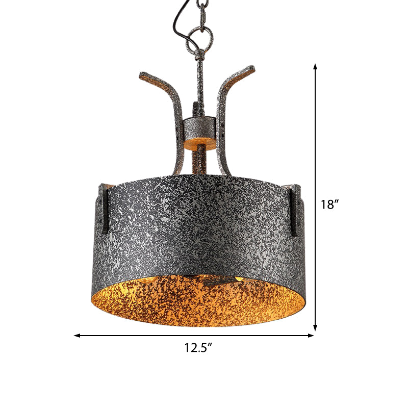 Metal Black Pendant Lamp Drum Shade 3-Light Vintage Chandelier Light Fixture with Elk, 12.5"/20" Wide