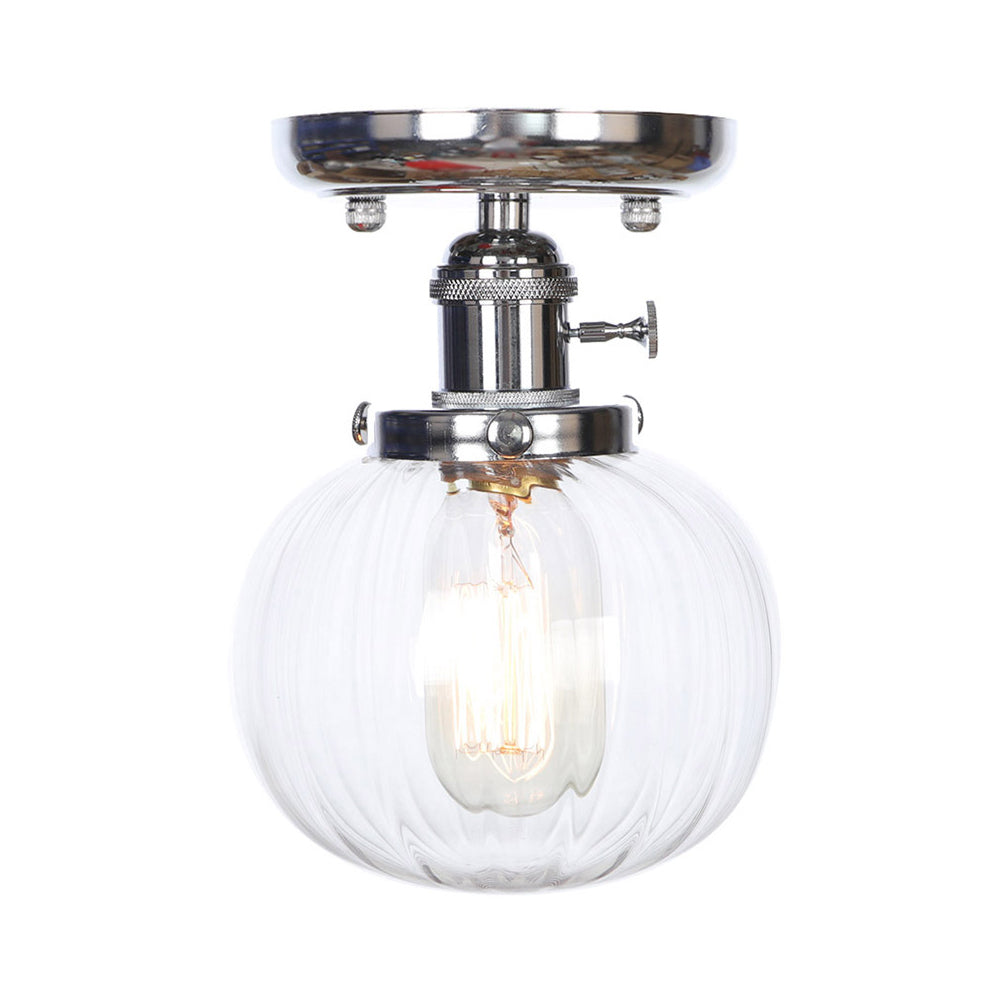 Chrome 1 Light Ceiling Mount Clear/Amber Glass Industrial Globe/Round Semi Flush Light for Dining Room