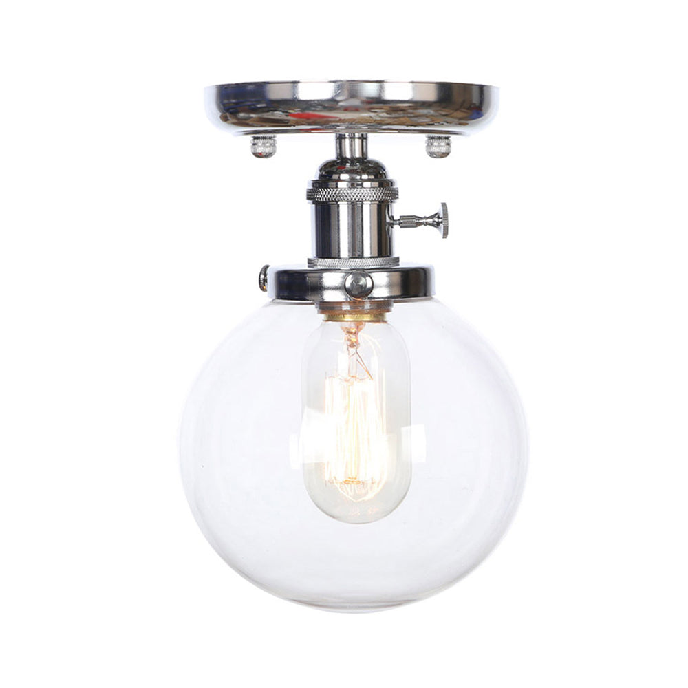 Chrome 1 Light Ceiling Mount Clear/Amber Glass Industrial Globe/Round Semi Flush Light for Dining Room