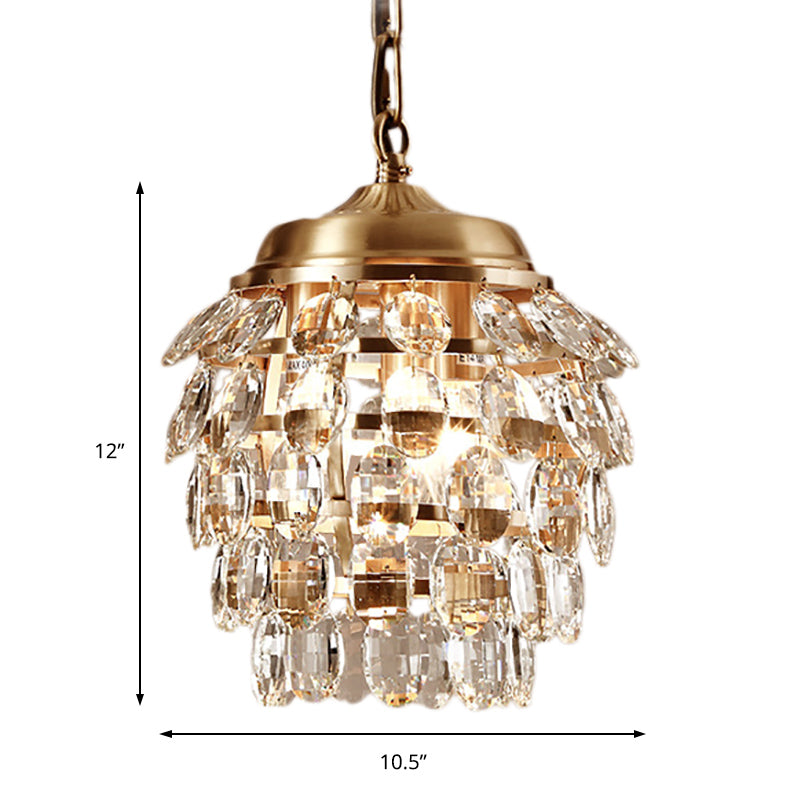 Postmodern 5 Tiers Faceted Clear Glass Chandelier Lamp 3 Lights Suspension Light in Gold