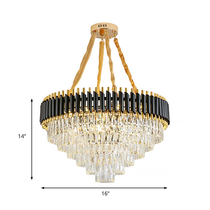 Conical Chandelier Light Modernism Crystal 4 Lights Black Hanging Ceiling Light for Living Room