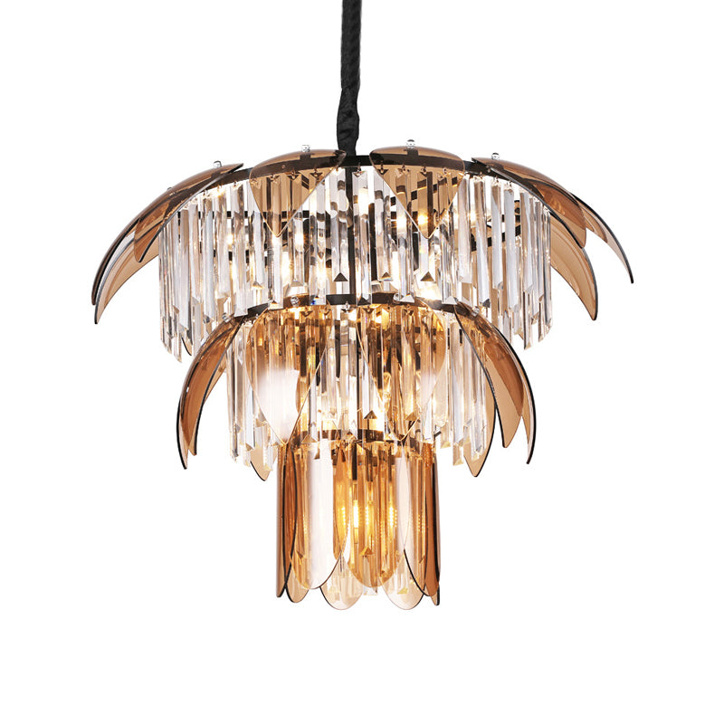 3 Layers Chandelier Light Fixture Modernism Crystal Prism 10 Lights Living Room Ceiling Light