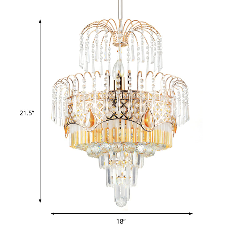 3/7 Lights Dining Room Ceiling Lamp with Layered Crystal Shade Modern Gold Chandelier Light, 18"/19.5" Wide