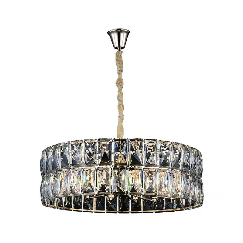 Faceted Crystal Drum Chandelier Light Postmodern 8 Lights Gold Hanging Ceiling Light