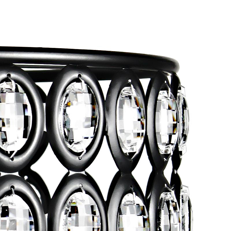 Black Drum Ceiling Lamp Vintage 3 Lights Metal and Crystal Chandelier Light for Living Room