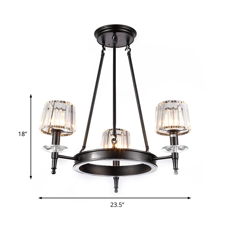 Black Barrel Hanging Light Fixture Vintage 3/6/8 Lights Metal Chandelier Light with Prismatic Glass Shade