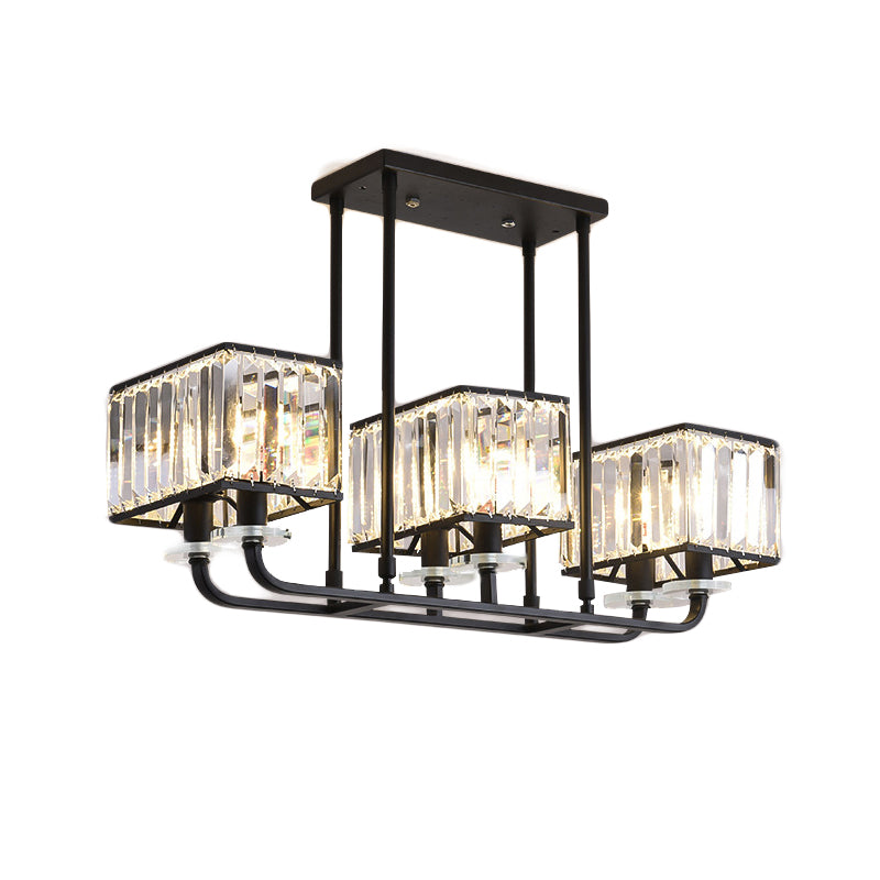 Cubic Shade Chandelier Light Vintage Prismatic Crystal 6/8 Lights Black Hanging Light for Living Room