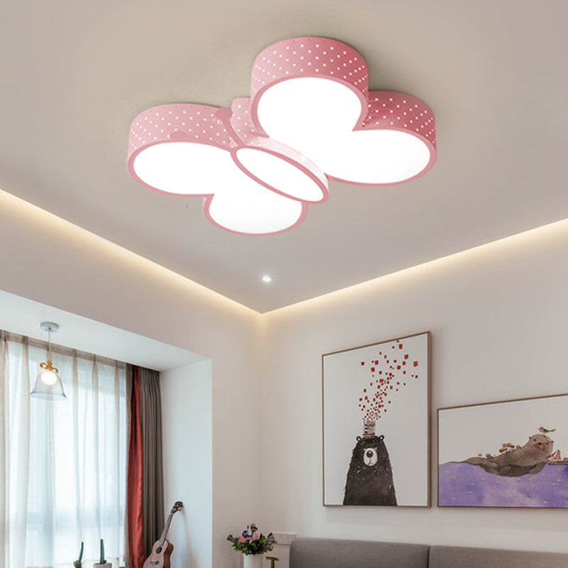 Butterfly Flush Ceiling Light Cartoon Stylish Metallic LED Blue/Pink Flush Mount Lamp in Warm/White Light for Bedroom