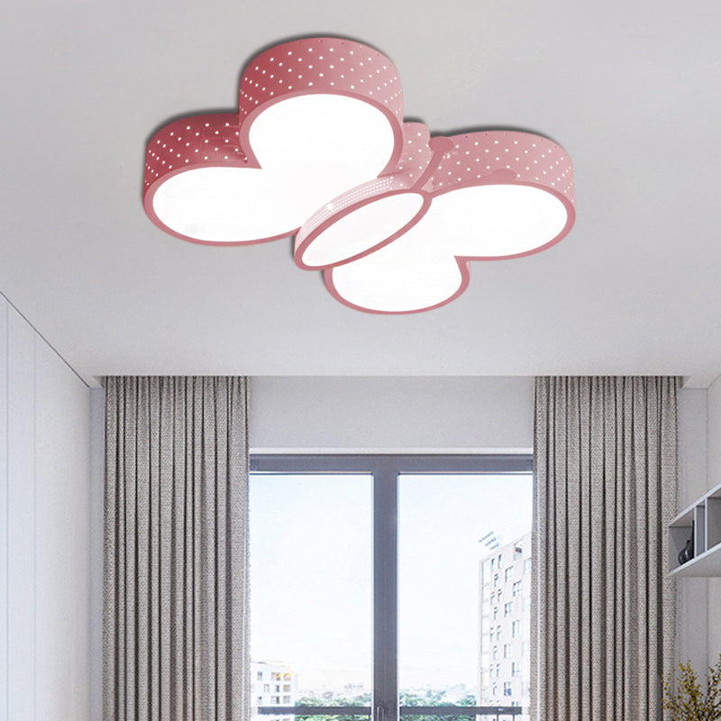 Butterfly Flush Ceiling Light Cartoon Stylish Metallic LED Blue/Pink Flush Mount Lamp in Warm/White Light for Bedroom