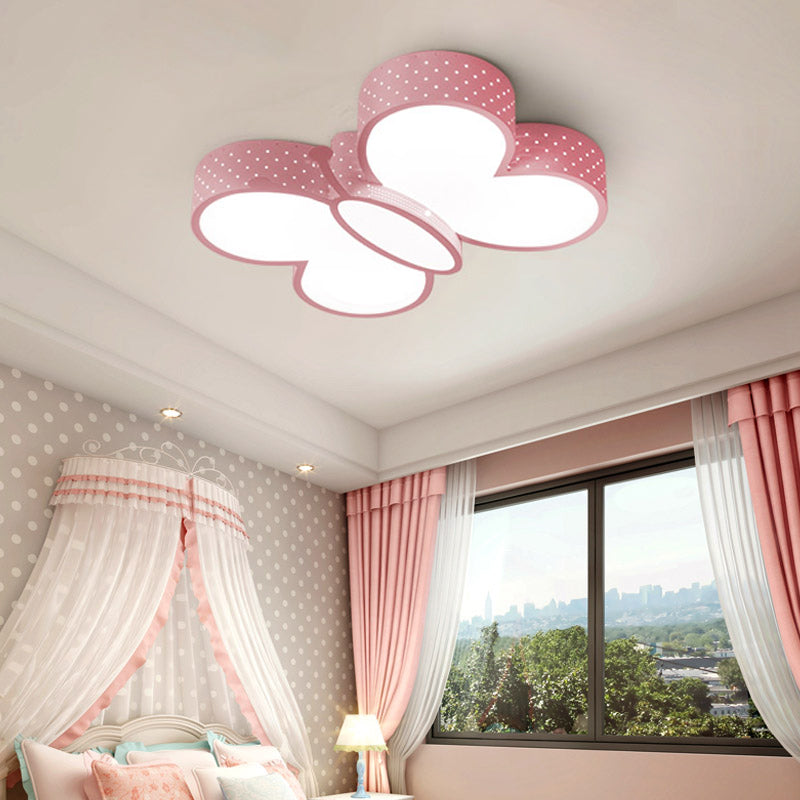 Butterfly Flush Ceiling Light Cartoon Stylish Metallic LED Blue/Pink Flush Mount Lamp in Warm/White Light for Bedroom