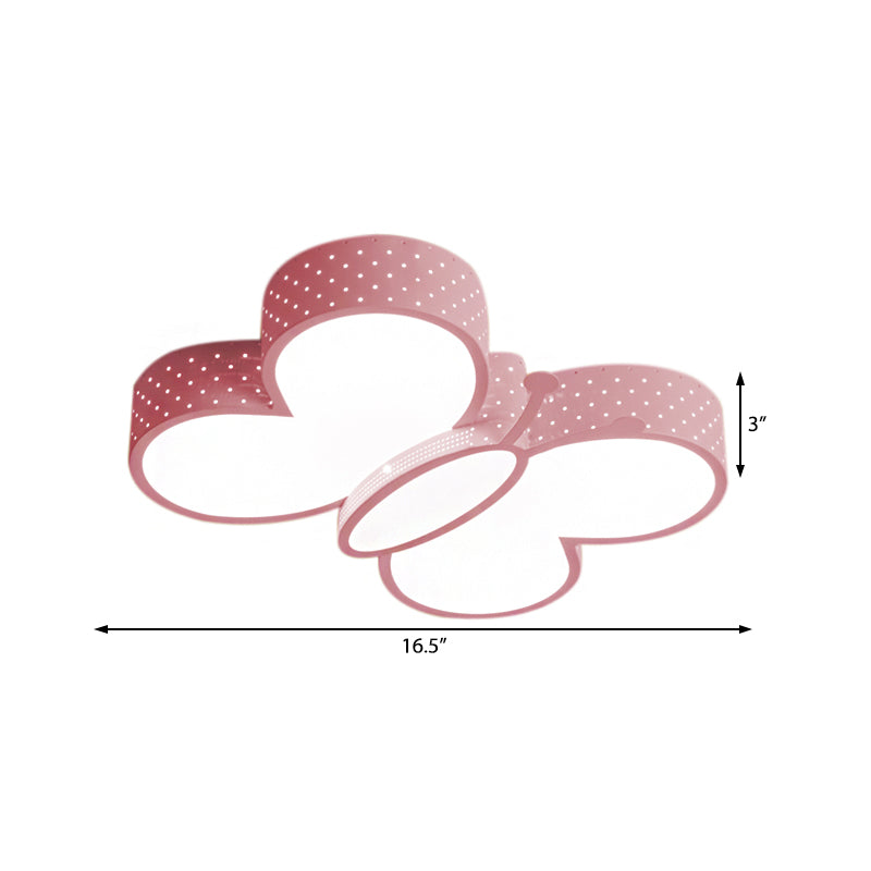 Lámpara de techo empotrada de mariposa, lámpara LED metálica elegante de dibujos animados, montaje empotrado azul/rosa, luz blanca/cálida para dormitorio