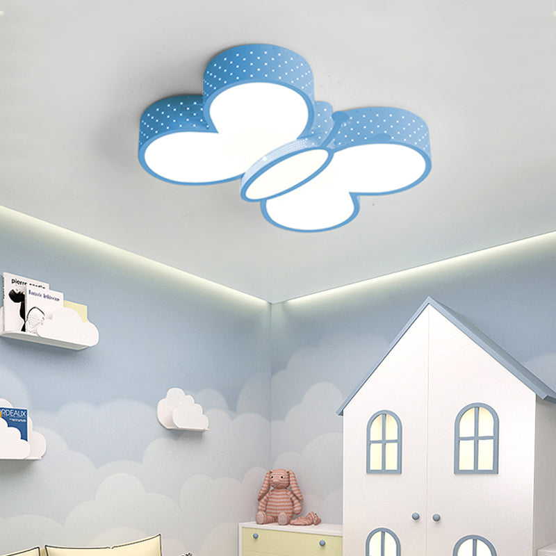 Butterfly Flush Ceiling Light Cartoon Stylish Metallic LED Blue/Pink Flush Mount Lamp in Warm/White Light for Bedroom