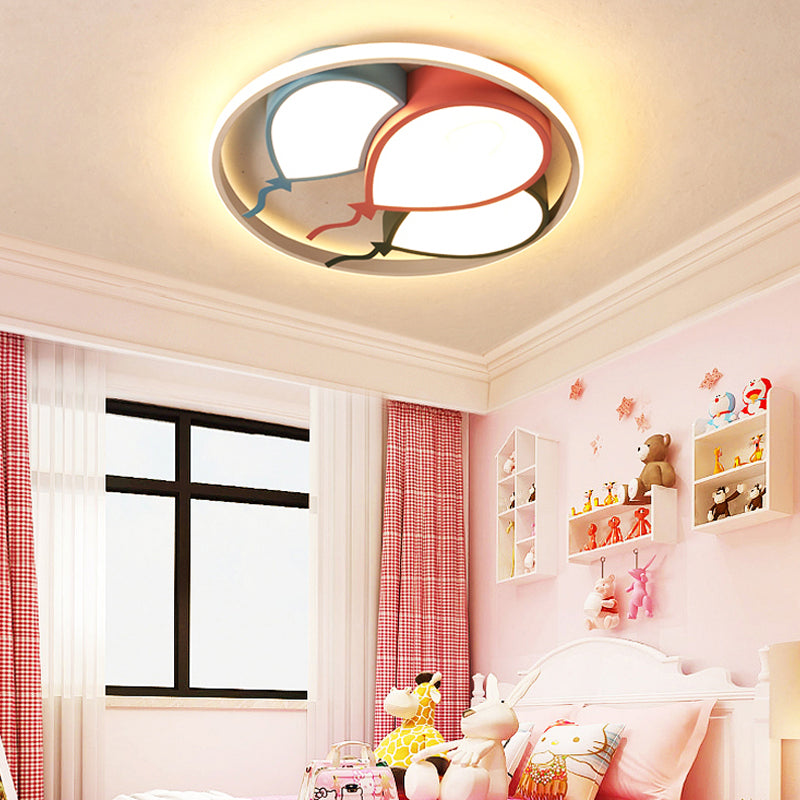 Circle Flushmount Light Kids Aluminum and Acrylic 16.5"/20.5" W LED Pink/Yellow Ceiling Lamp with Balloon Design, Warm/White Light