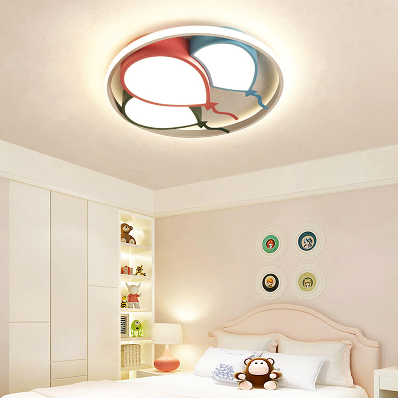 Circle Flushmount Light Kids Aluminum and Acrylic 16.5"/20.5" W LED Pink/Yellow Ceiling Lamp with Balloon Design, Warm/White Light