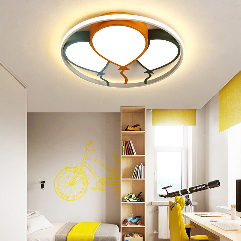 Circle Flushmount Light Kids Aluminum and Acrylic 16.5"/20.5" W LED Pink/Yellow Ceiling Lamp with Balloon Design, Warm/White Light