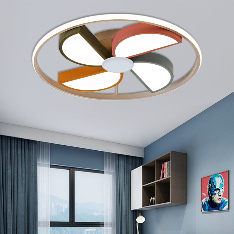 16,5 "/20.5" W Windmill Flush Mount Lamp Kids Acrilico LED White Finish Lampada per Bedroom, Warm / White Light