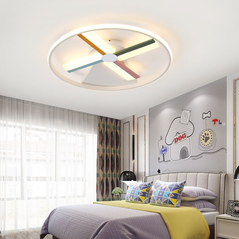 Windmill Ceiling Lighting Kids Acrylic 16.5"/20.5" W LED White Finish Flush Mount Light with Metal Ring, Warm/White Light