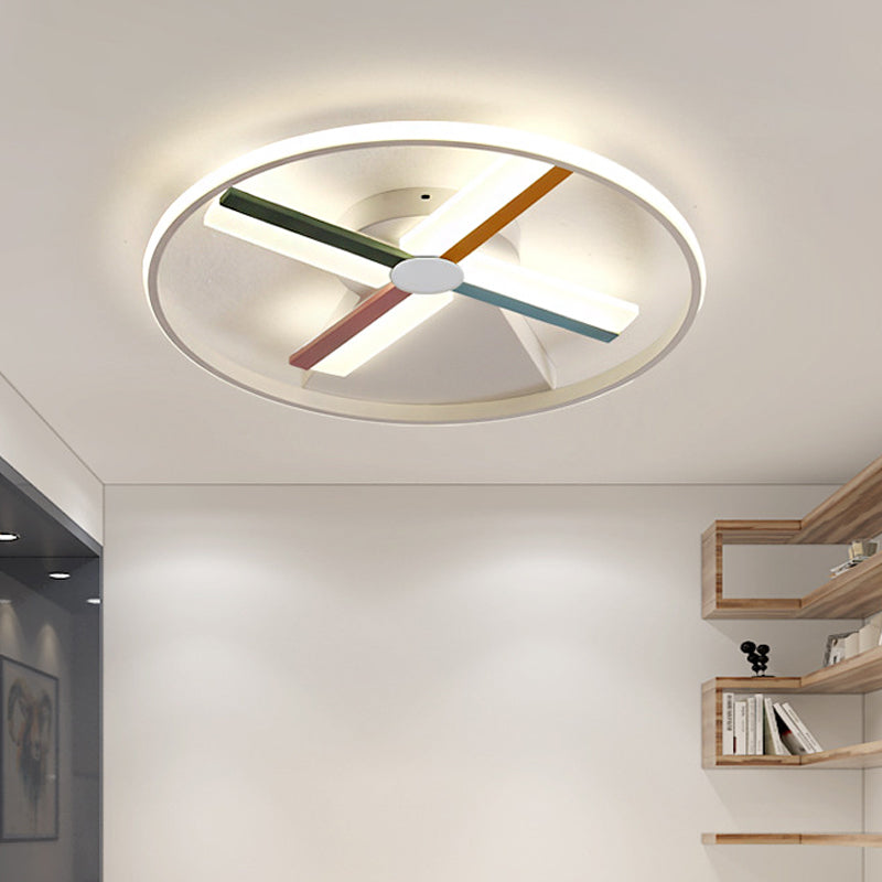 Windmill Illuminazione a soffitto per bambini in acrilico 16,5"/20,5" W LED con finitura bianca Lampada da incasso con anello in metallo, luce calda/bianca