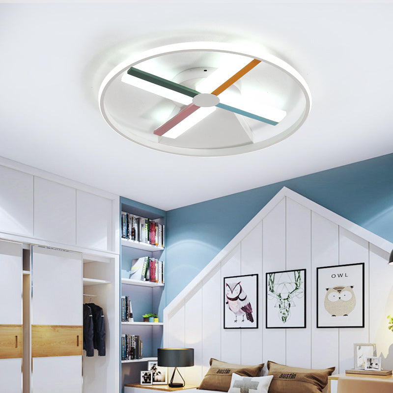 Windmill Ceiling Lighting Kids Acrylic 16.5"/20.5" W LED White Finish Flush Mount Light with Metal Ring, Warm/White Light