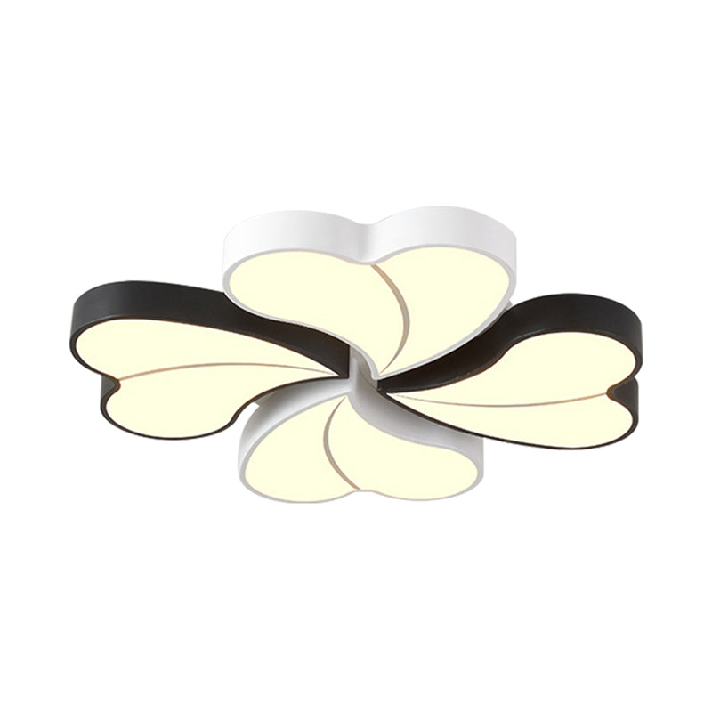 Black and White Heart-Shaped Ceiling Lamp Modern Acrylic Flush Mount Light Fixture in Warm/White Light