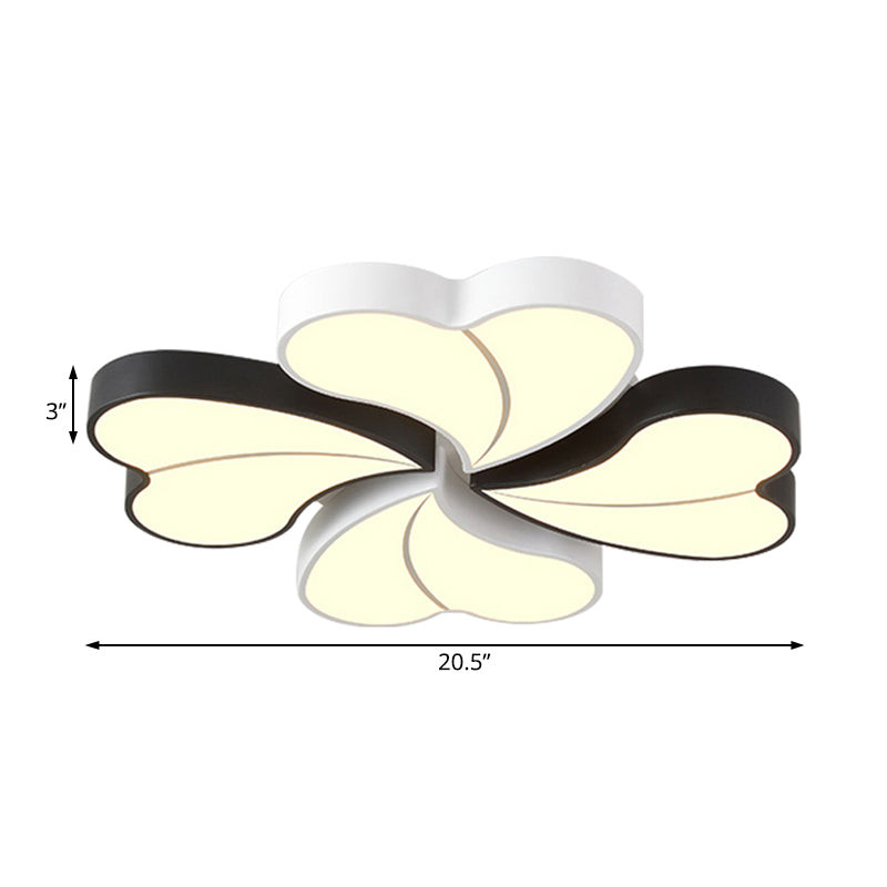 Black and White Heart-Shaped Ceiling Lamp Modern Acrylic Flush Mount Light Fixture in Warm/White Light