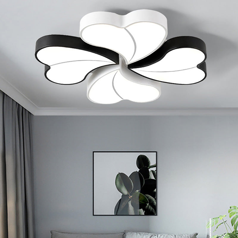 Black and White Heart-Shaped Ceiling Lamp Modern Acrylic Flush Mount Light Fixture in Warm/White Light