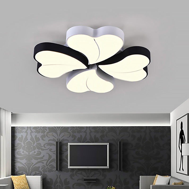 Black and White Heart-Shaped Ceiling Lamp Modern Acrylic Flush Mount Light Fixture in Warm/White Light