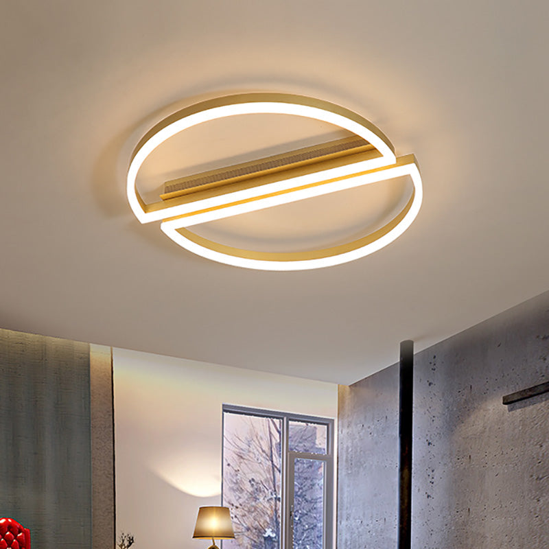 Circular Acrylic Ceiling Light Modern LED Golden Bedroom Flush Mount Lamp in Warm/White Light