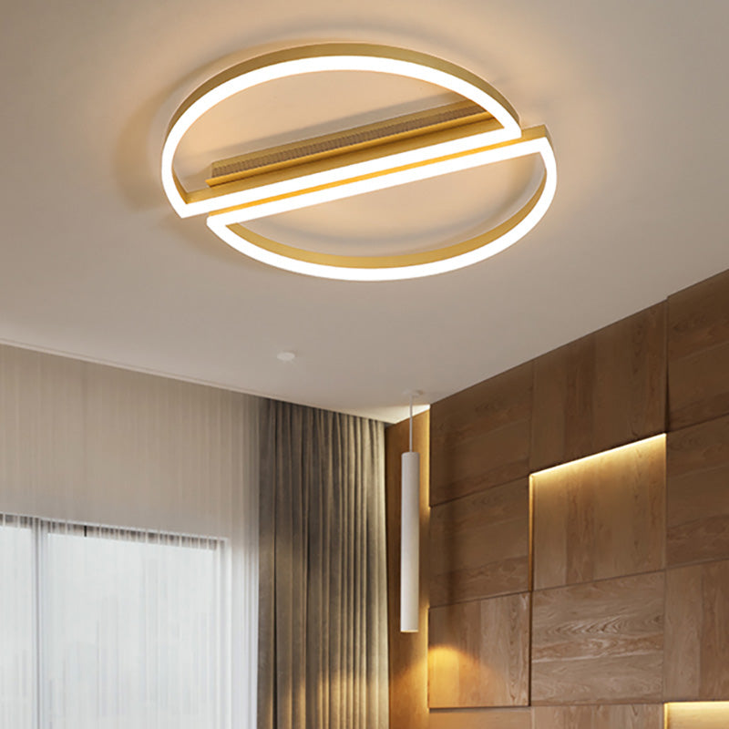 Circular Acrylic Ceiling Light Modern LED Golden Bedroom Flush Mount Lamp in Warm/White Light