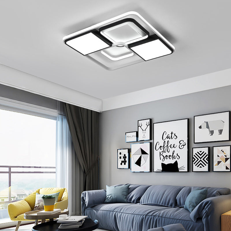 18 "/22 "/31.5" Wide Modern LED Flushmount Illuminazione Bianco Rhombus/Rettangolare Soggiorno Lampada da soffitto con paralume acrilico in luce calda/bianca