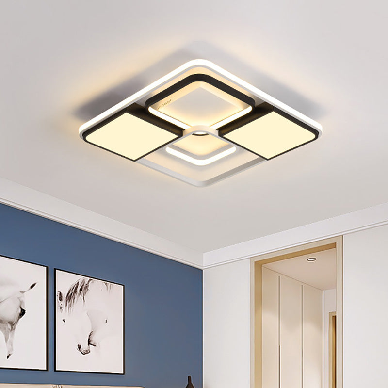 18 "/22 "/31.5" Wide Modern LED Flushmount Illuminazione Bianco Rhombus/Rettangolare Soggiorno Lampada da soffitto con paralume acrilico in luce calda/bianca