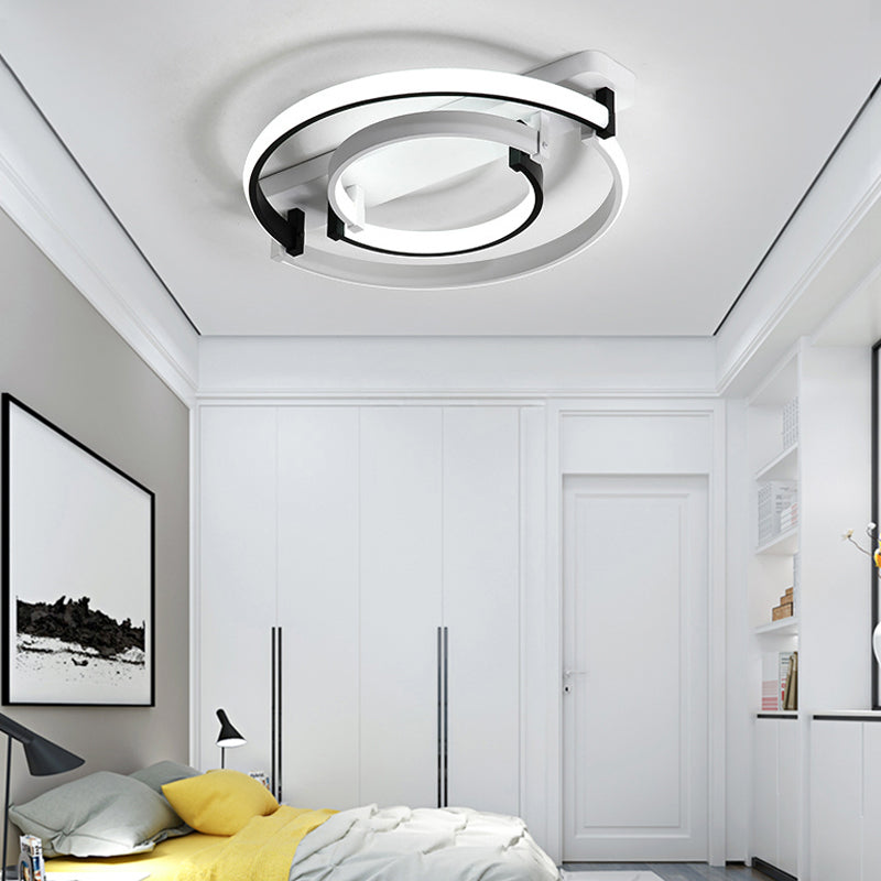 Circular Bedroom Ceiling Lamp Simplicity Acrylic LED Black/White Flush Mount in Warm/White Light, 16"/19.5"/23.5" Wide