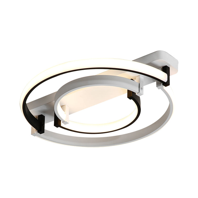 Circular Bedroom Ceiling Lamp Simplicity Acrylic LED Black/White Flush Mount in Warm/White Light, 16"/19.5"/23.5" Wide