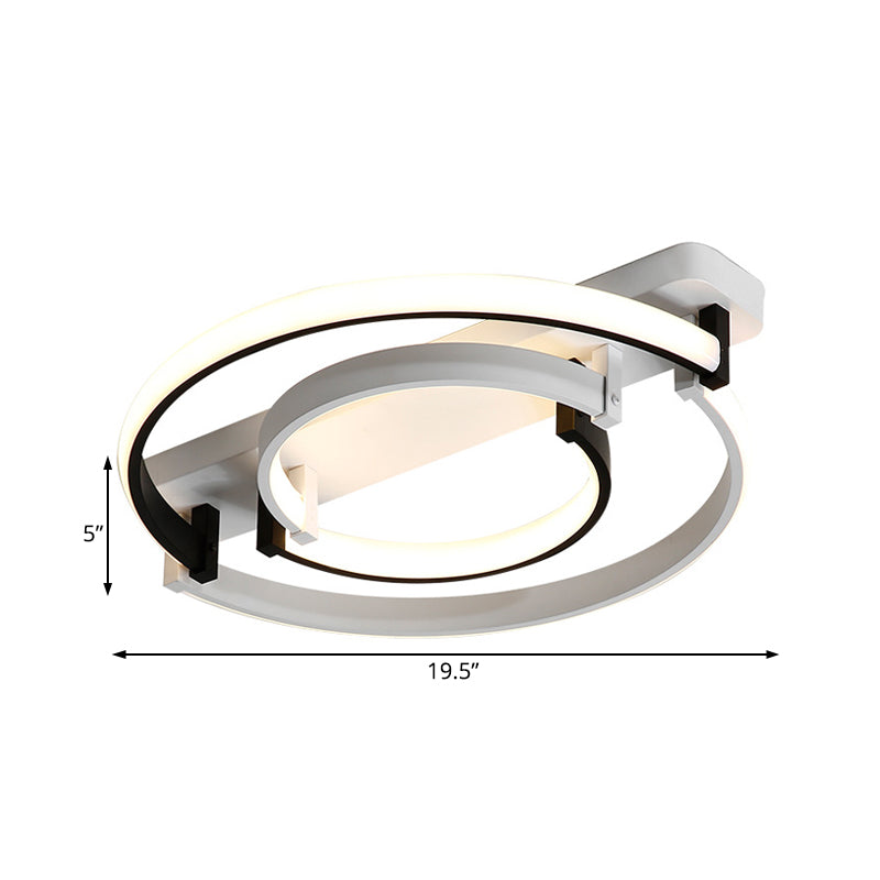 Circular Bedroom Ceiling Lamp Simplicity Acrylic LED Black/White Flush Mount in Warm/White Light, 16"/19.5"/23.5" Wide