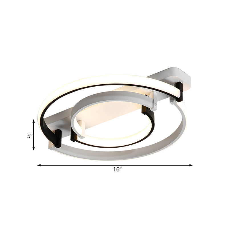 Circular Bedroom Ceiling Lamp Simplicity Acrylic LED Black/White Flush Mount in Warm/White Light, 16"/19.5"/23.5" Wide